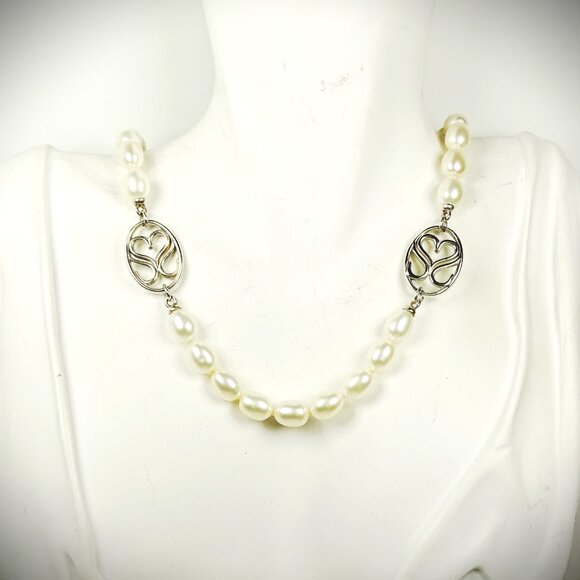 SLANE & SLANE Sterling Silver Slane Signature Stations & White Pearls Necklace - Picture 11 of 13